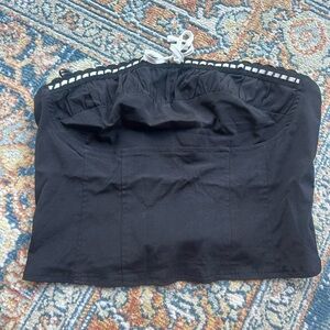 Garage Black Strapless Top with White Trim